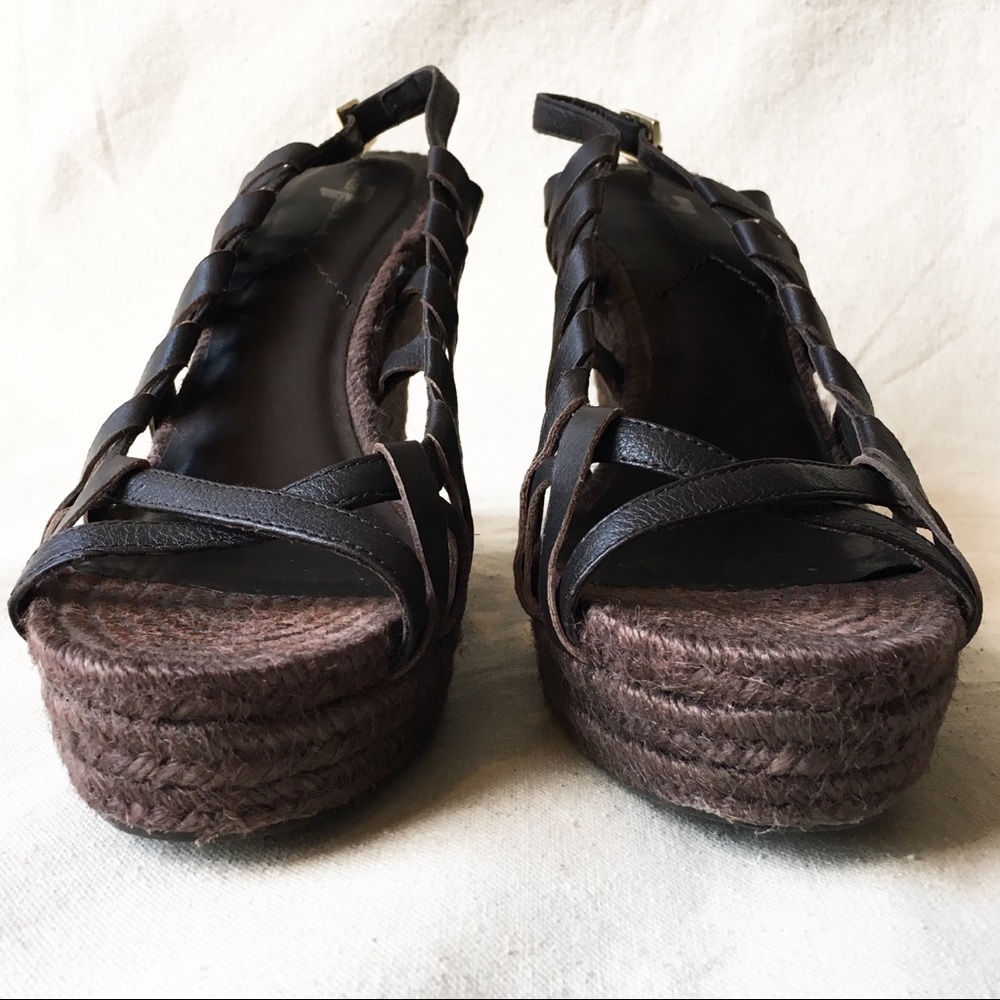 7FAM Dark Brown Leather Espadrilles Wedges Sz 8.5 - Picture 5 of 7